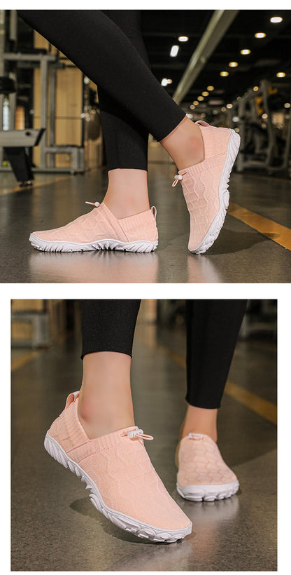 Outdoor Versatile Barefoot Breathable Sweat-Absorbent Fly-Knit Sports Shoes for Men and Women, Running Exercise, Daily Walking Fitness Wide-Toe Shoes