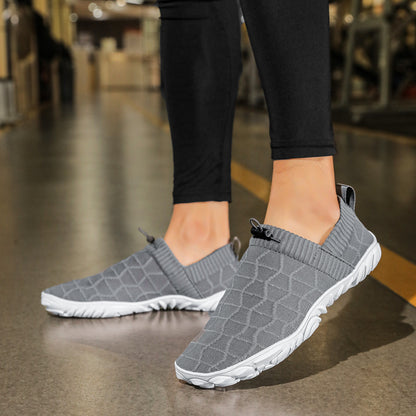 Outdoor Versatile Barefoot Breathable Sweat-Absorbent Fly-Knit Sports Shoes for Men and Women, Running Exercise, Daily Walking Fitness Wide-Toe Shoes